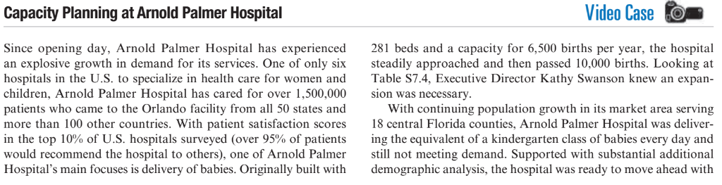 Capacity Planning at Arnold Palmer Hospital Video | Chegg.com