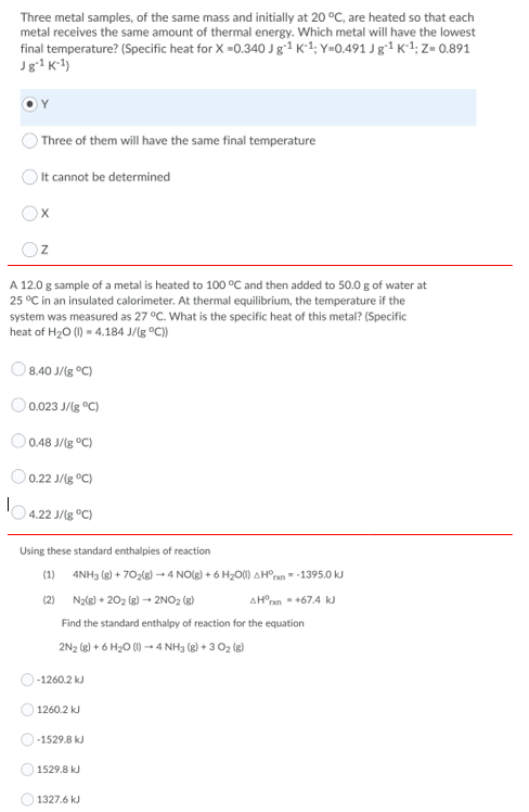 Solved Three metal samples, of the same mass and initially | Chegg.com