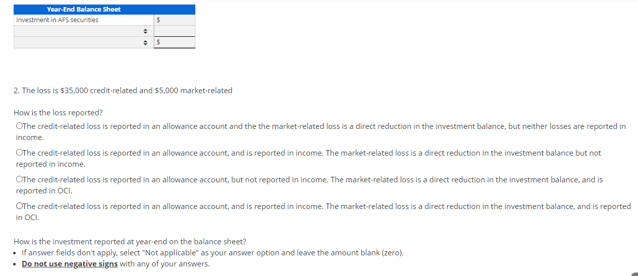 Solved Financial Statement Display of AFS Debt Securities A | Chegg.com