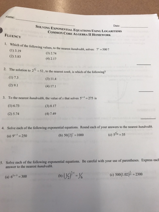 algebra 2 unit 2 homework answers