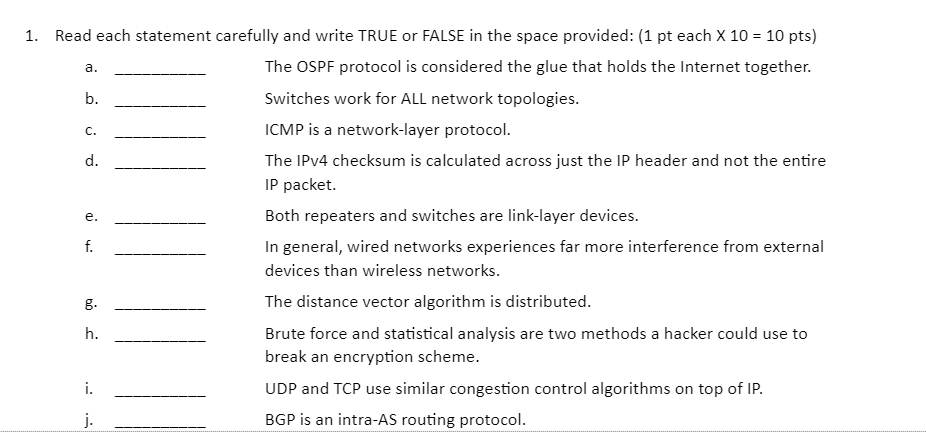 Solved a. b. c. e. 1. Read each statement carefully and | Chegg.com