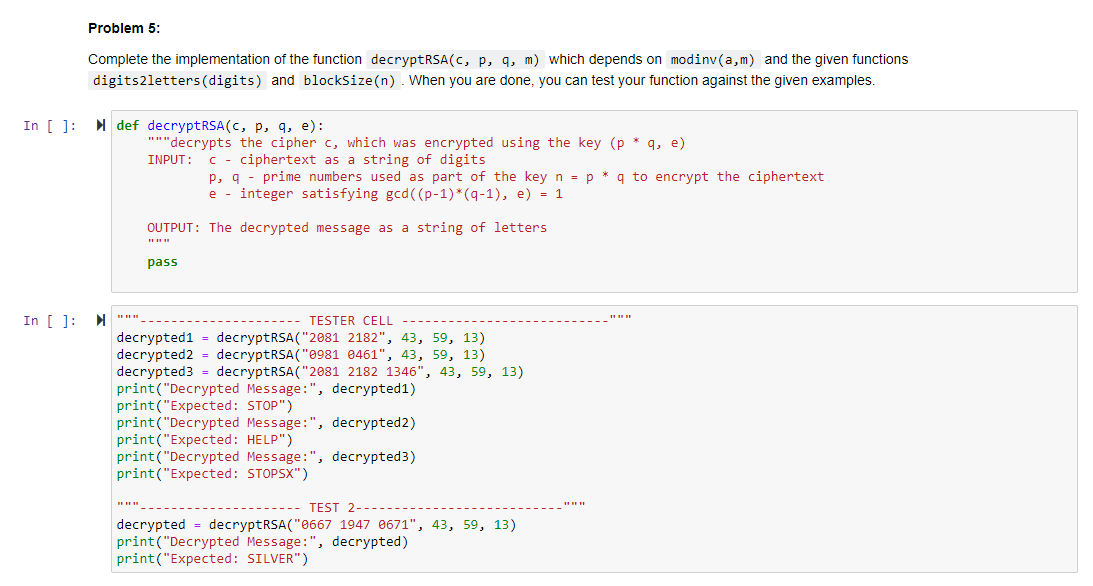 Solved Problem 5: Complete the implementation of the | Chegg.com
