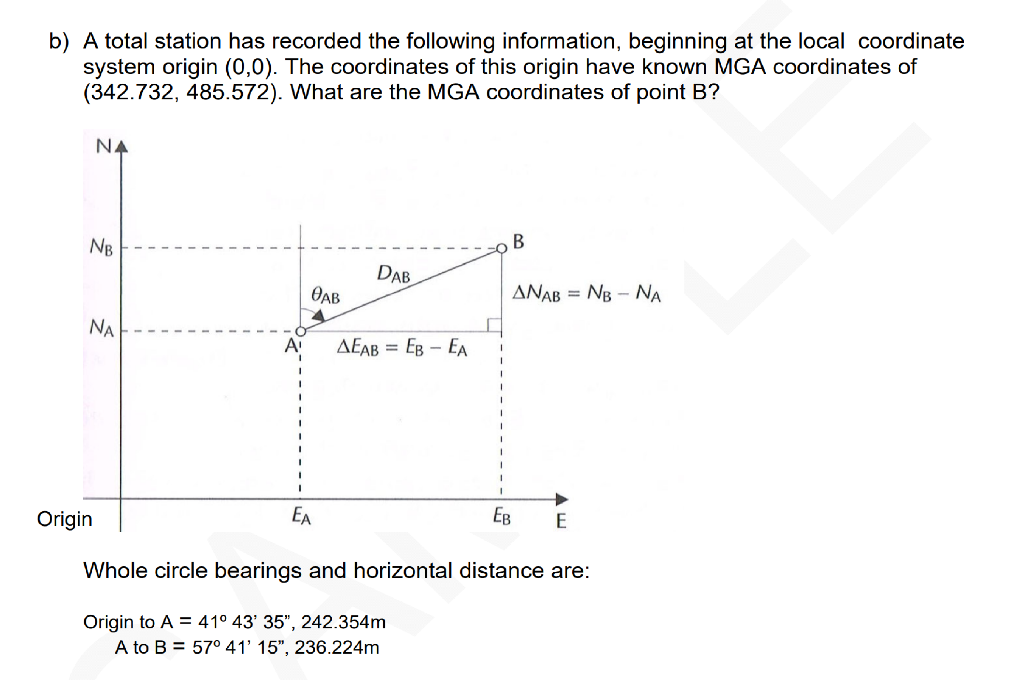 Solved b) A total station has recorded the following | Chegg.com