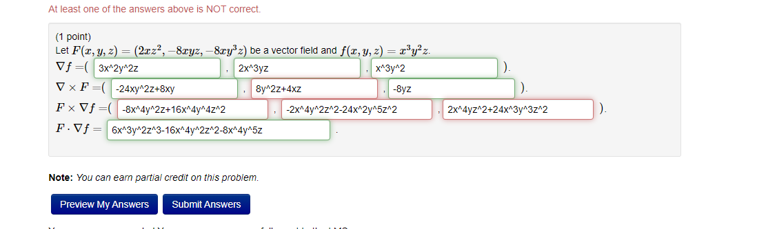 Solved At Least One Of The Answers Above Is Not Correct 1 Chegg Com