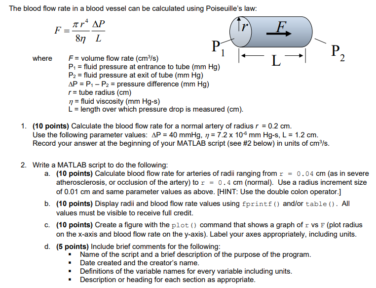 Solved P2 The blood flow rate in a blood vessel can be | Chegg.com