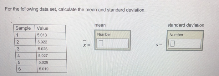 Solved For the following data set, calculate the mean and | Chegg.com