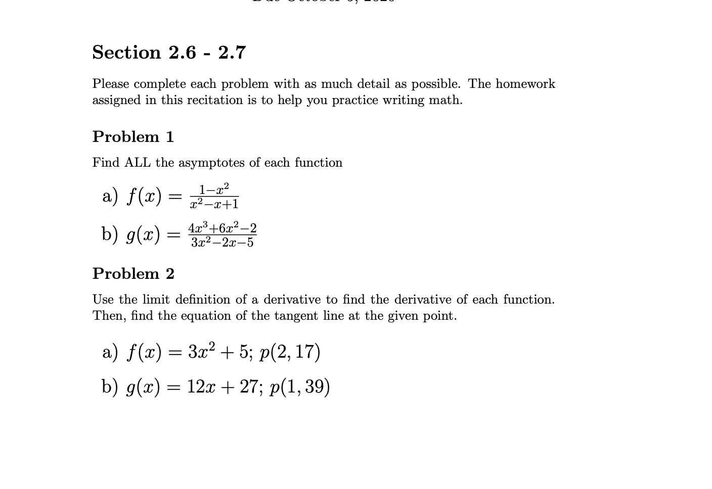 Solved Section 2.6 - 2.7 Please complete each problem with | Chegg.com