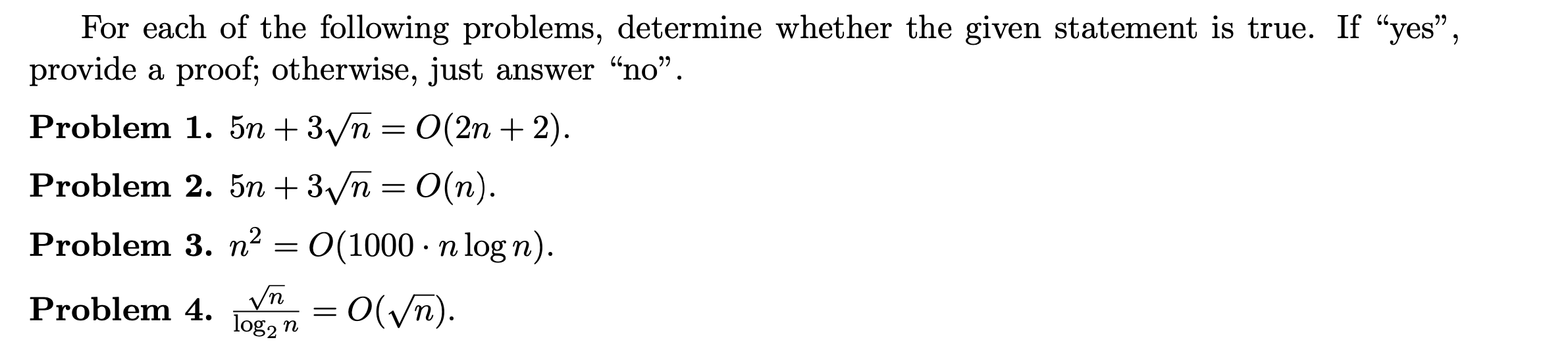 Solved For each of the following problems, determine whether | Chegg.com