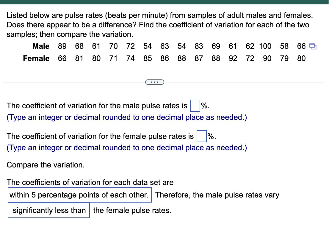 Solved Listed below are pulse rates (beats per minute) from | Chegg.com