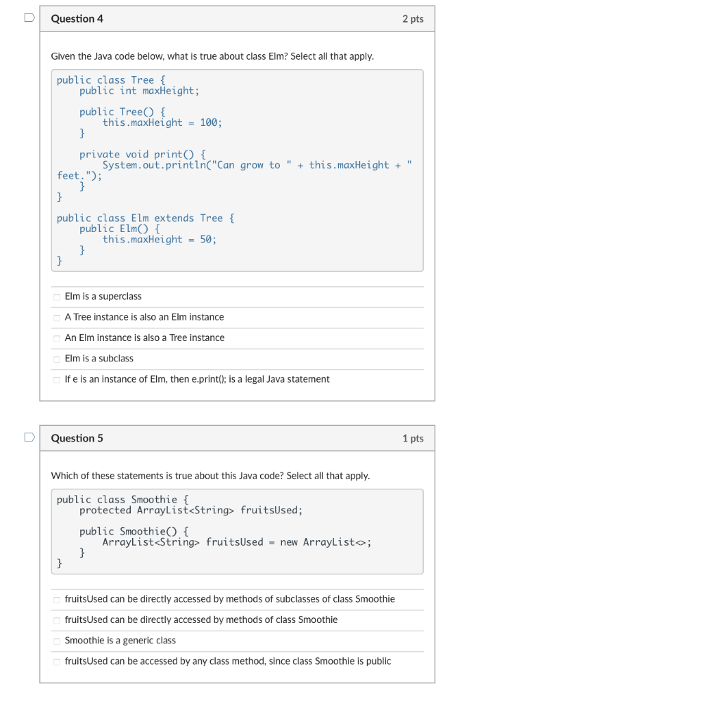 Solved D Question 4 Given the Java code below, what is true | Chegg.com