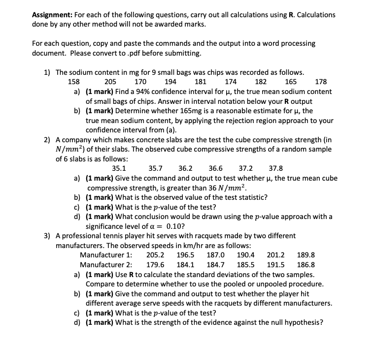 Assignment: For each of the following questions, | Chegg.com