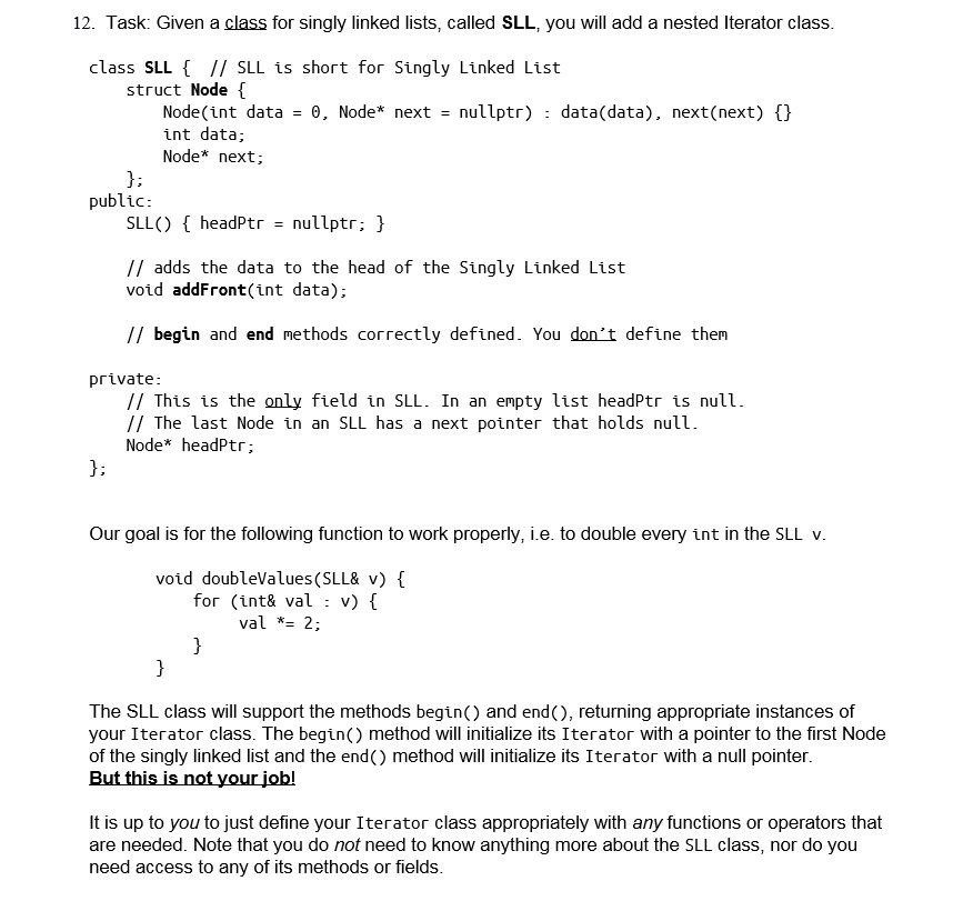 Solved 12 Task Given A Class For Singly Linked Lists C Chegg Com