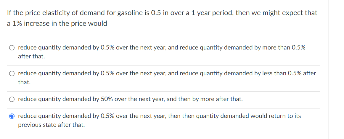 Solved If the price elasticity of demand for gasoline is 0.5 | Chegg.com