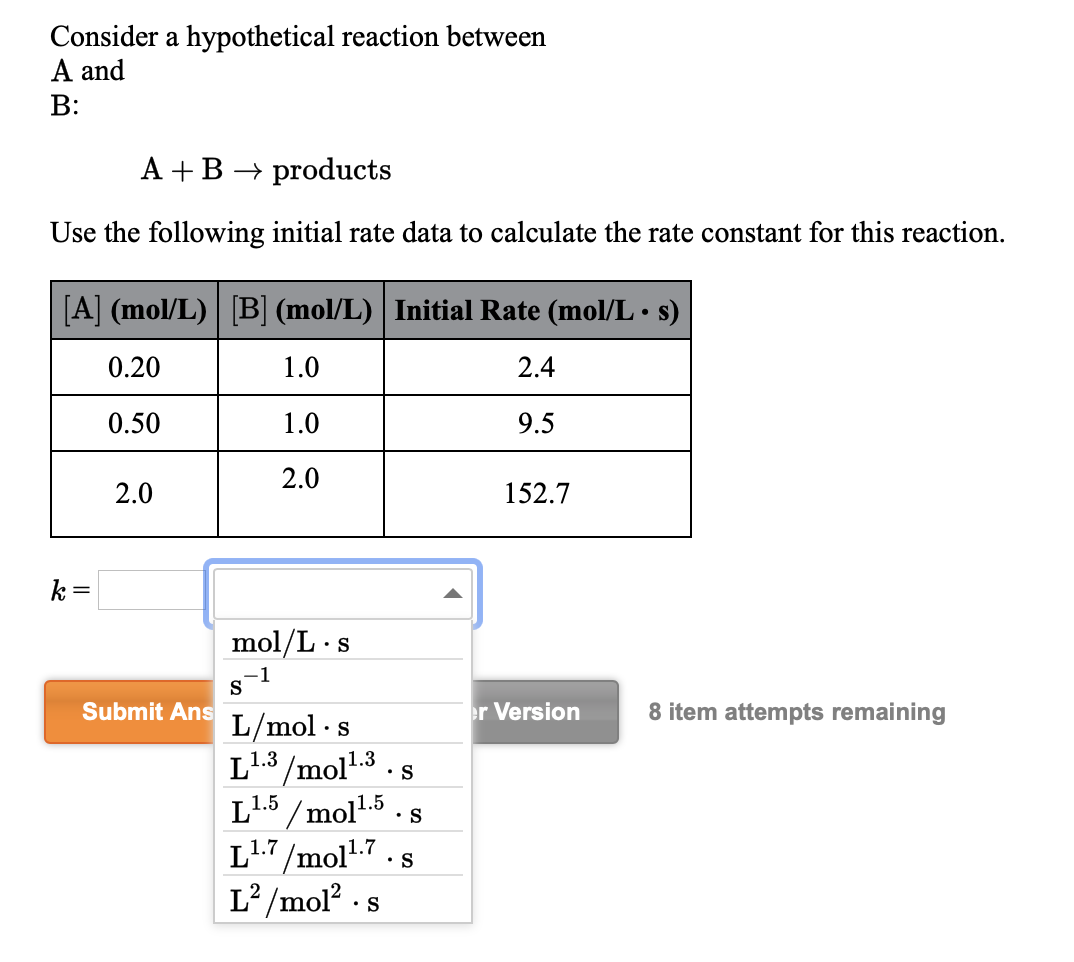 Solved Consider A Hypothetical Reaction Between A And B: A+B | Chegg.com