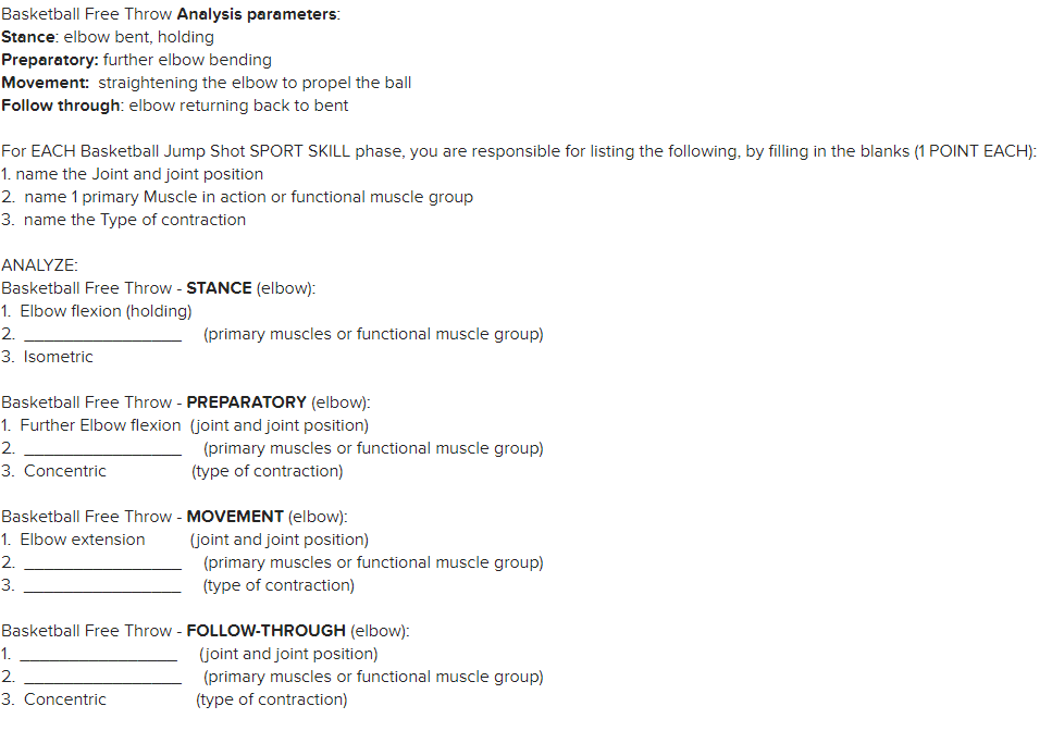 Solved Basketball Free Throw Analysis parameters: Stance: | Chegg.com