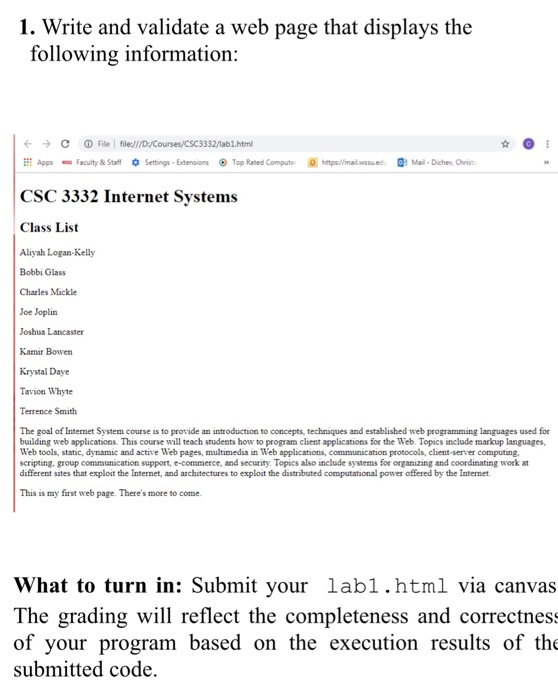 Solved 1. Write and validate a web page that displays the | Chegg.com