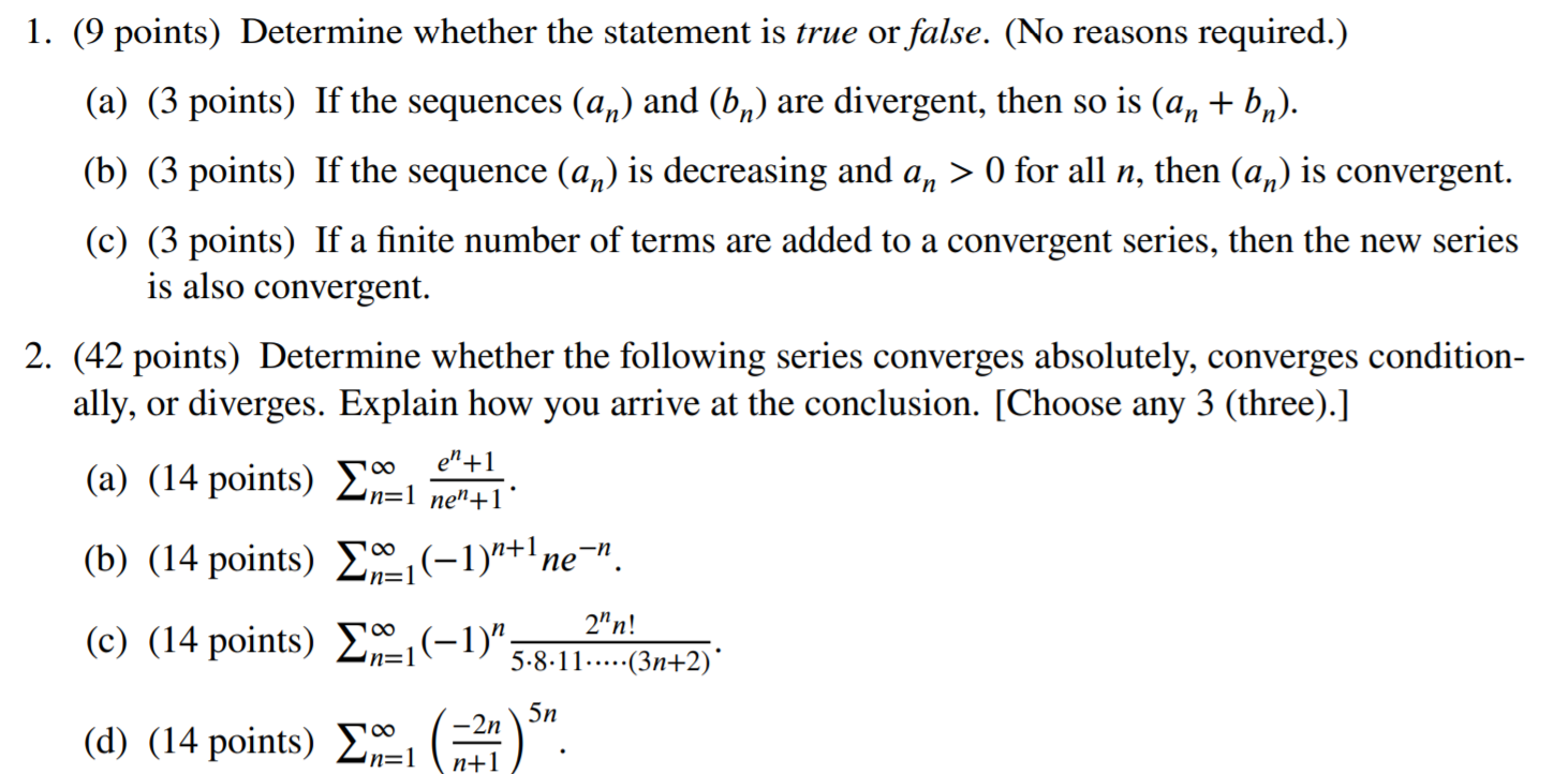 Solved 1. (9 points) Determine whether the statement is true | Chegg.com