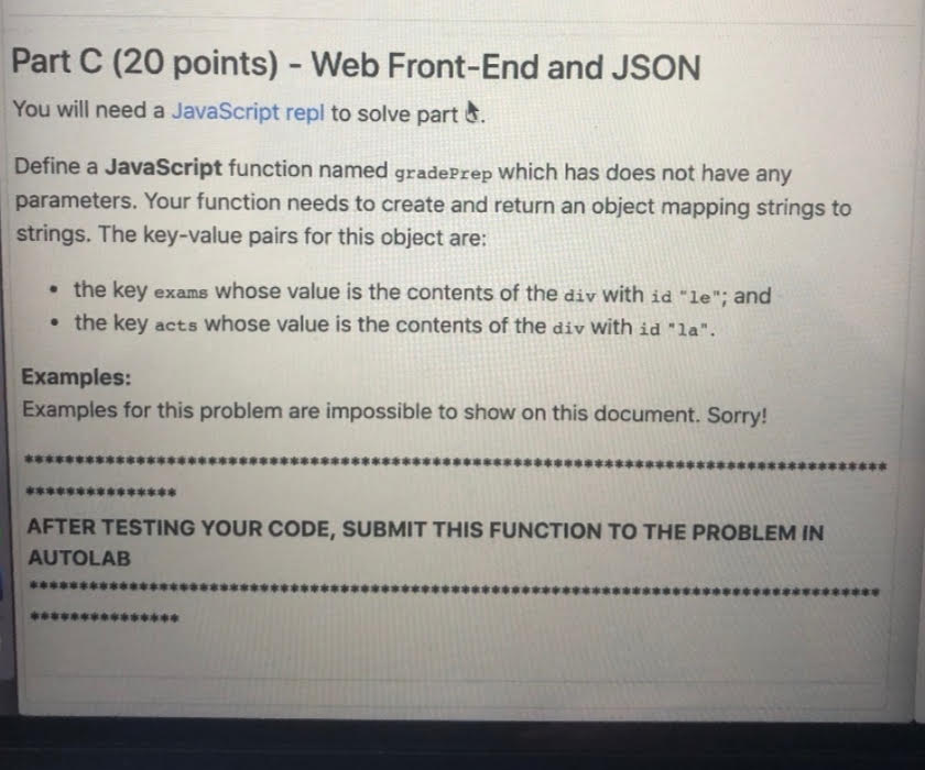 Solved Part C (20 points) - Web Front-End and JSON You will | Chegg.com