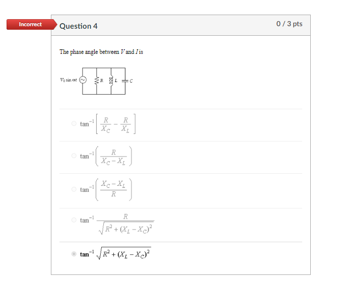 Solved The phase angle between V and I is | Chegg.com