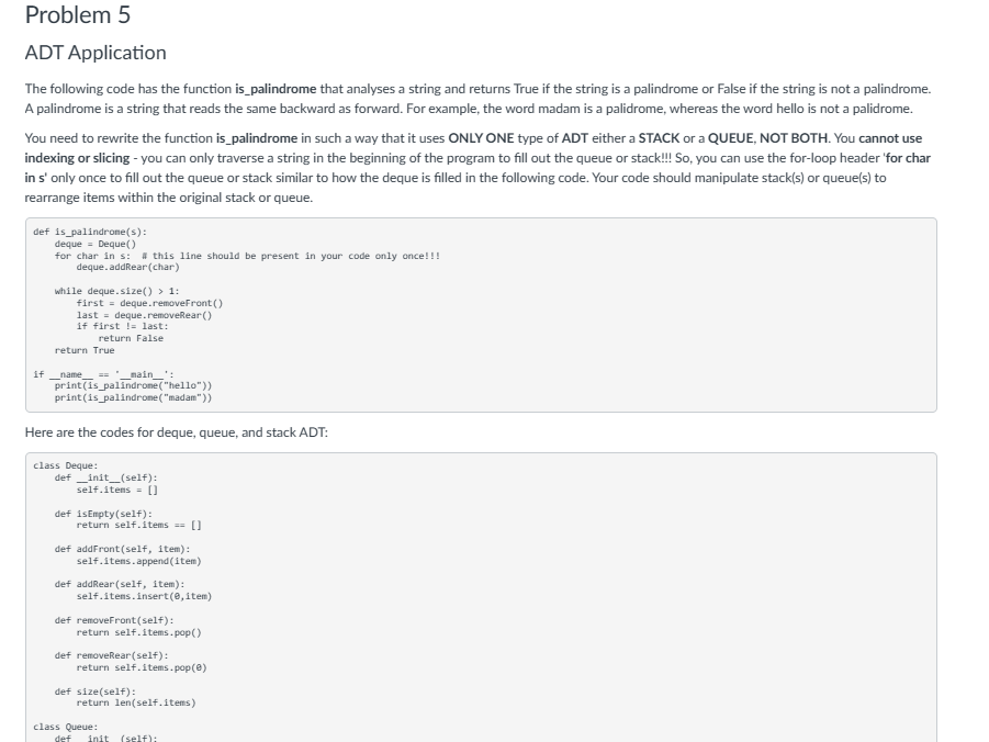 Solved ADT Application The following code has the function | Chegg.com