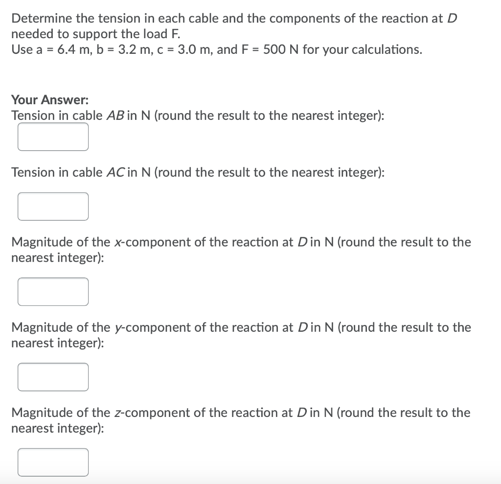 Solved Determine the tension in each cable and the | Chegg.com
