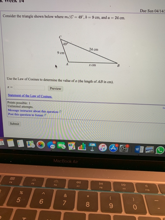 Solved Due Sun 04/14/ Consider the triangle shown below | Chegg.com