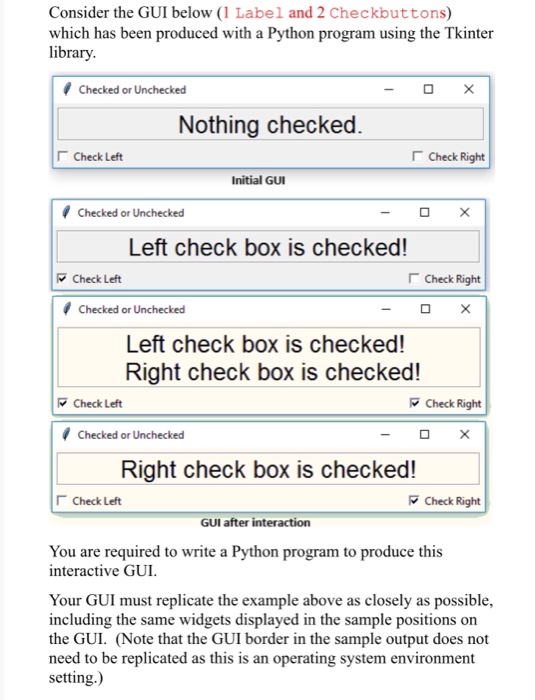 Solved Consider the GUI below (1 Label and 2 Checkbuttons) | Chegg.com