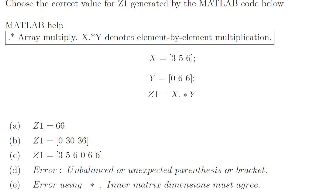 Solved Choose the correct value for Z1 generated by the