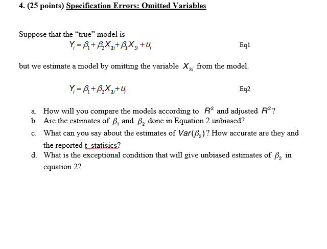 4 25 Points Specification Errors Omitted Varia Chegg Com