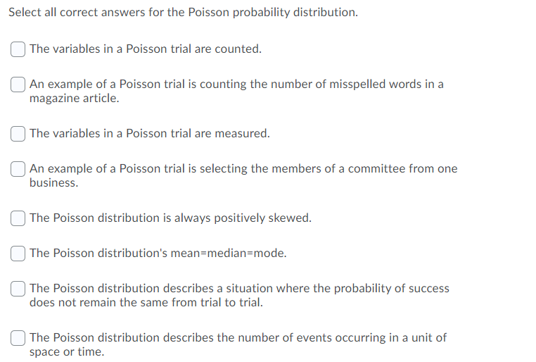 Solved Select all correct answers for the Poisson | Chegg.com