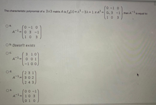 Solved '0-10 The characteristic polynomial of a 3x3 matrix A | Chegg.com