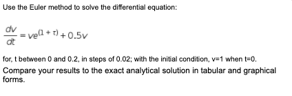 Solved Use the Euler method to solve the differential | Chegg.com