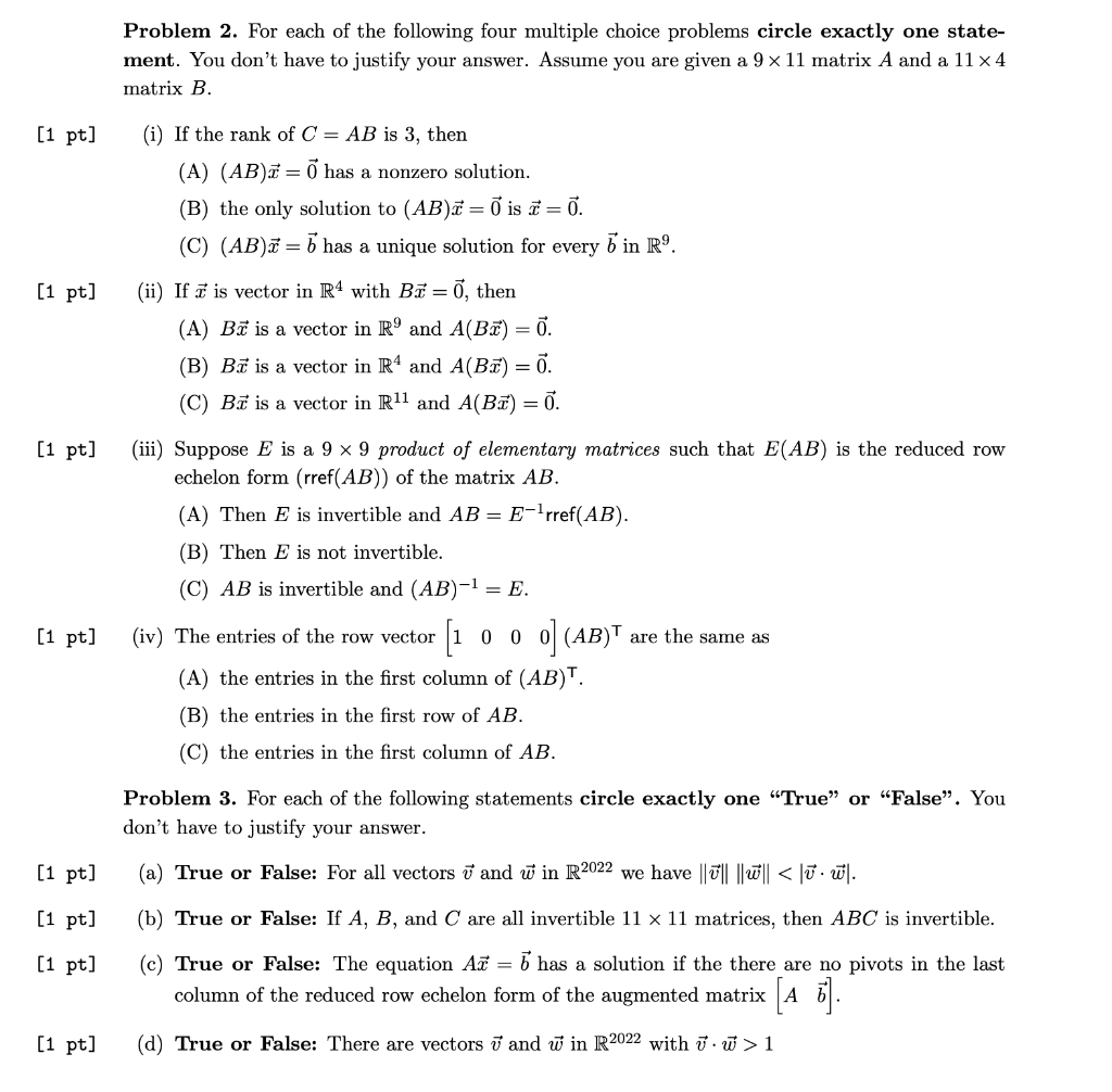 Solved Problem 2. For Each Of The Following Four Multiple | Chegg.com