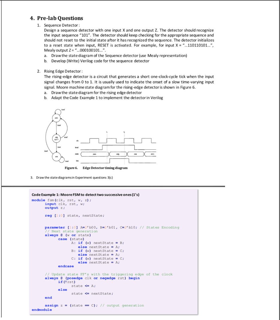 4. Pre-lab Questions 1. Sequence Detector: Design A 