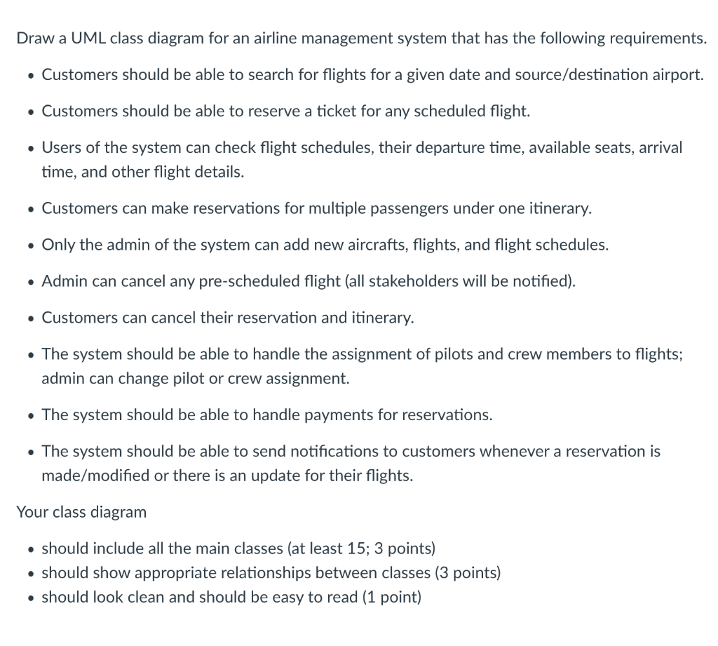 Solved Draw a UML class diagram for an airline management | Chegg.com