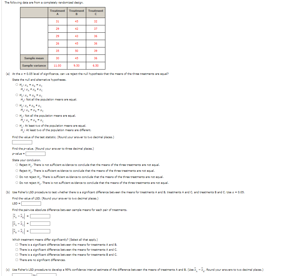 Solved The Following Data Are From A Completely Randomized 