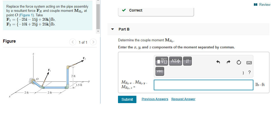 Solved Review Correct Replace The Force System Acting On The | Chegg.com