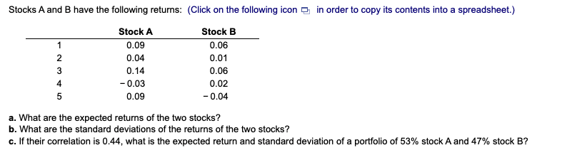 Solved 1 2 3 Stocks A And B Have The Following Returns: | Chegg.com