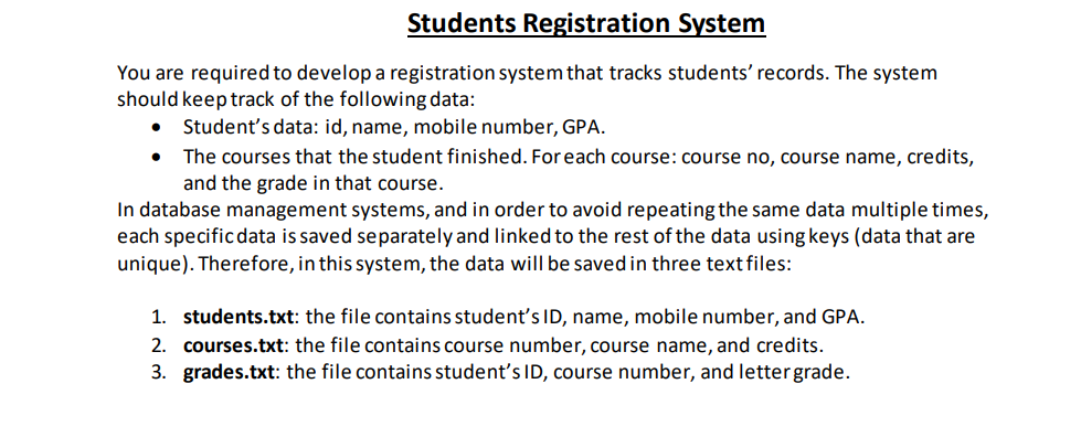 Solved You are required to develop a registration system | Chegg.com