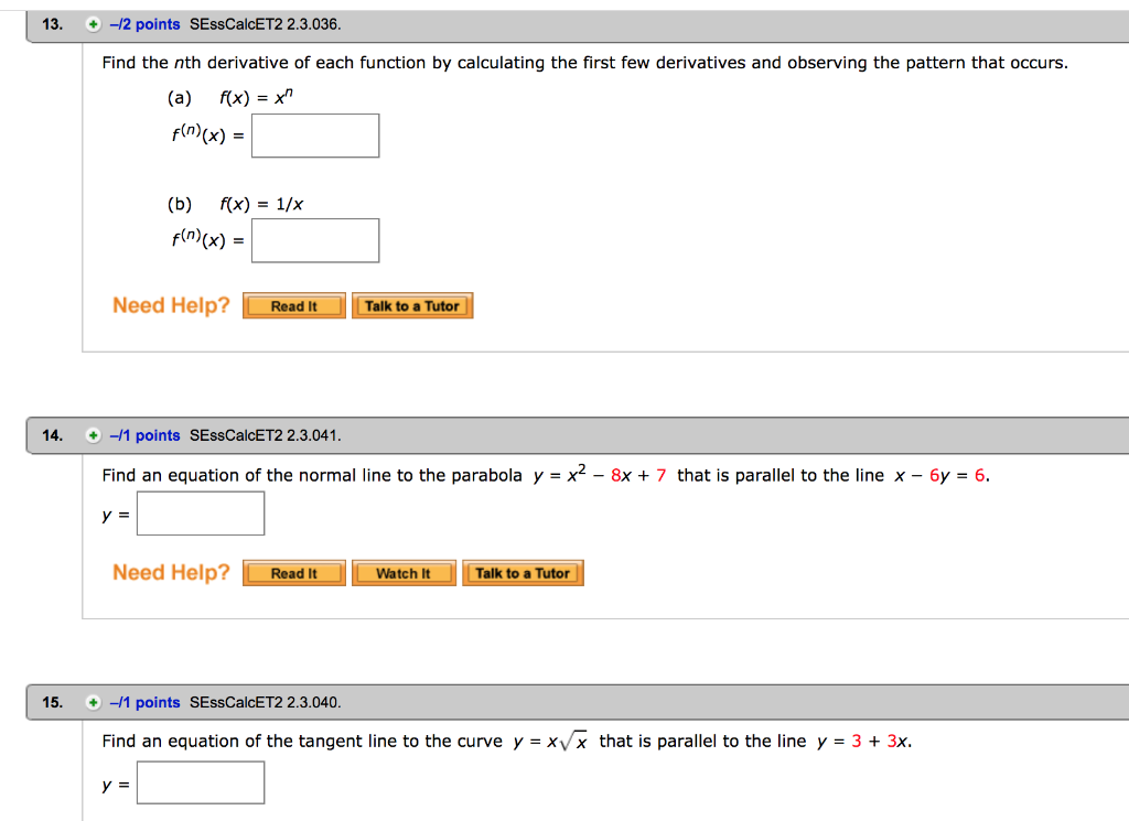 Solved 13. -/2 points SEssCalcET2 2.3.036 Find the nth | Chegg.com