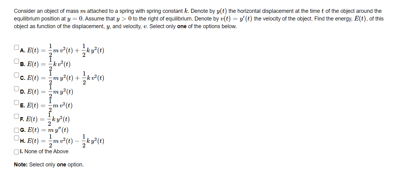 Solved Consider An Object Of Mass M Attached To A Spring Chegg Com