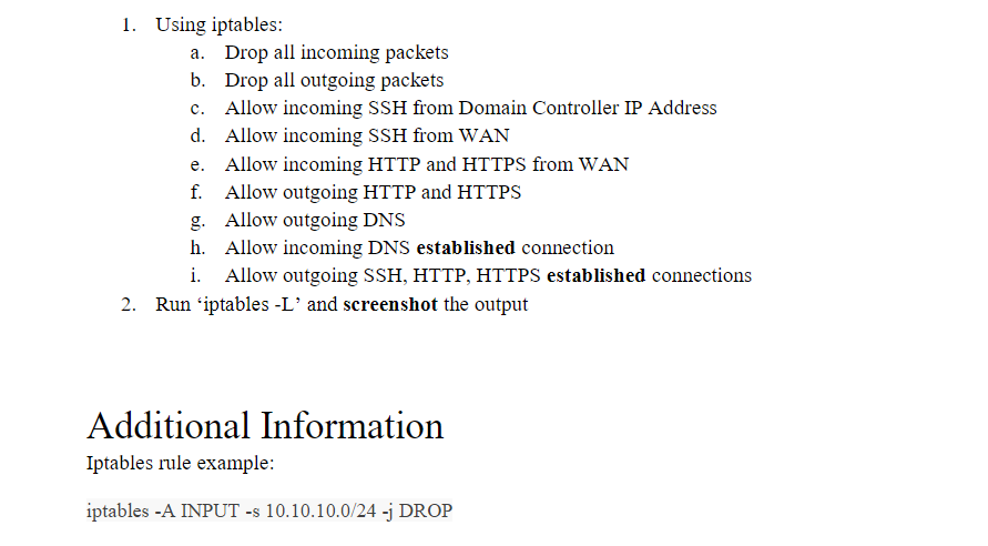 Solved 1. Using Iptables: A. Drop All Incoming Packets B. | Chegg.com