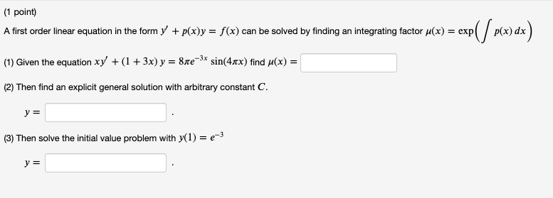 Solved A First Order Linear Equation In The Form 𝑦 𝑝 𝑥 𝑦 Chegg Com