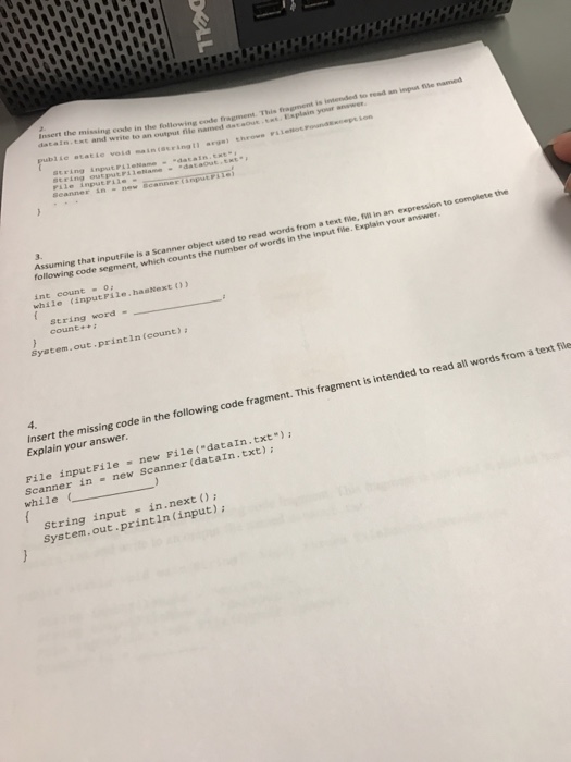 Solved Insert the missing code in the following code | Chegg.com