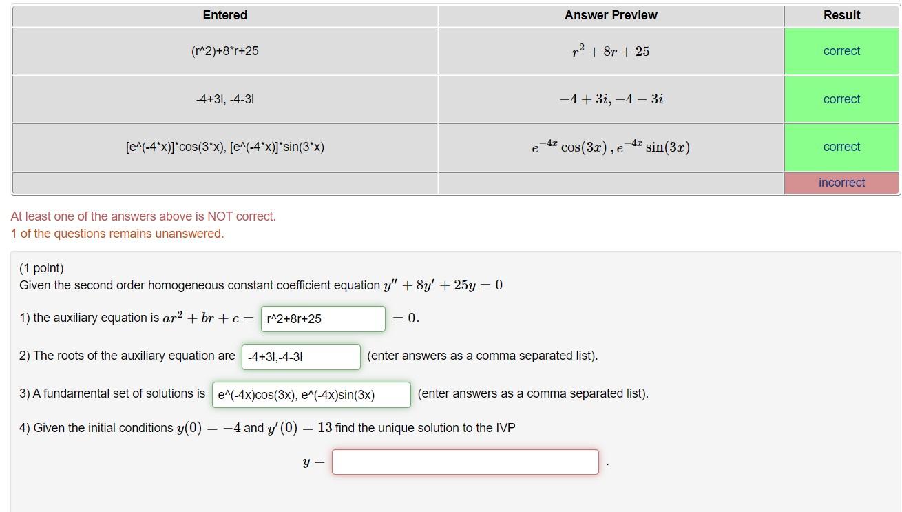 Solved Entered (r^2)+8*r+25 -4+31, -4-3i | Chegg.com