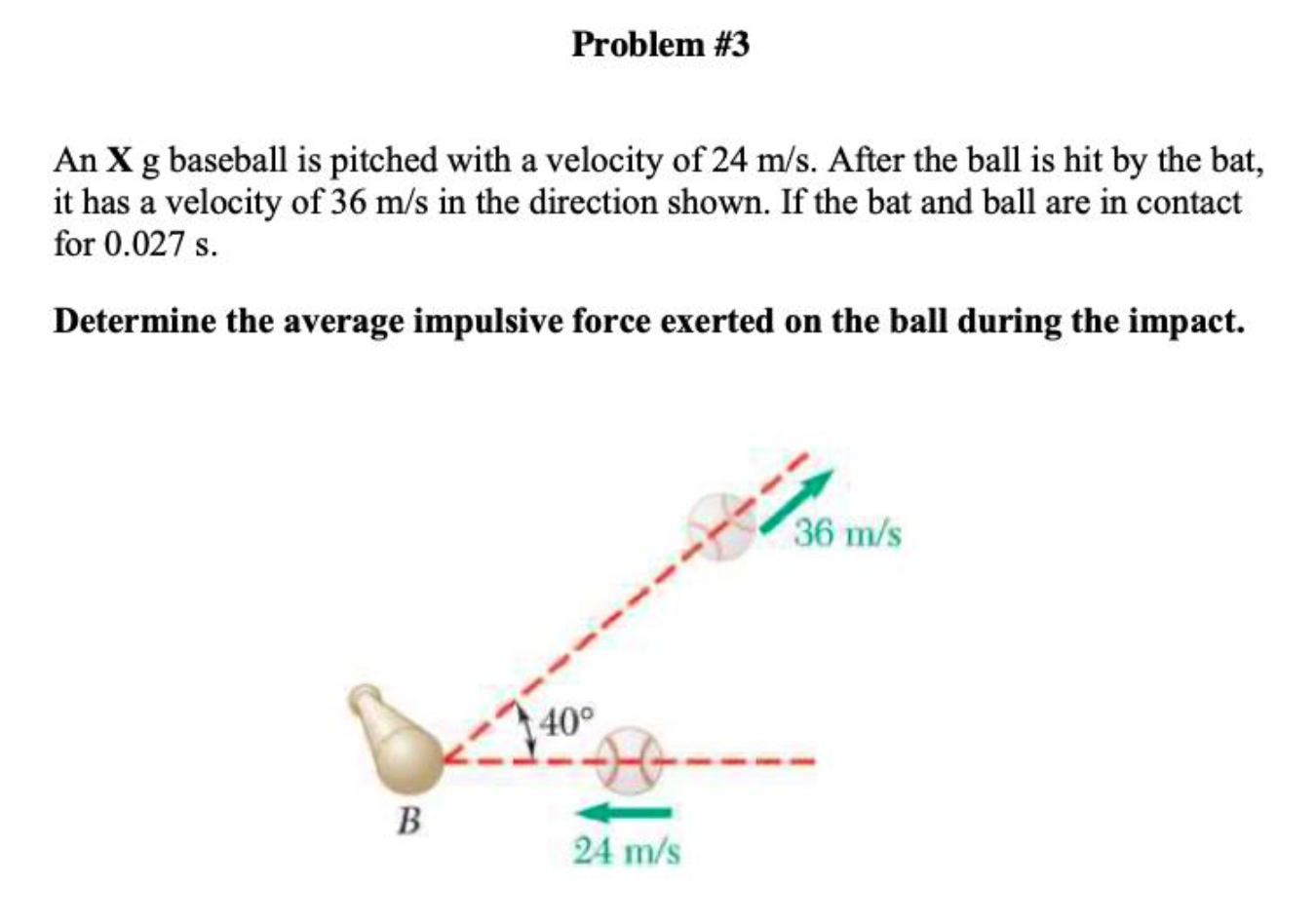 Solved Problem #3 An X g baseball is pitched with a velocity | Chegg.com