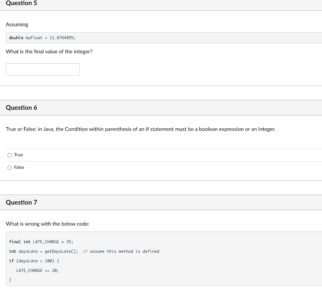 Solved Question 5 Assuming double myFloat = 11.8764895; What | Chegg.com