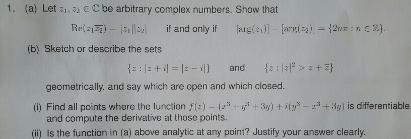 Solved 1. (a) Let 21,22 C be arbitrary complex numbers. Show | Chegg.com