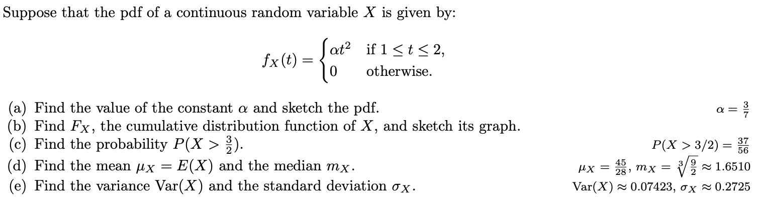 Solved Suppose that the pdf of a continuous random variable | Chegg.com