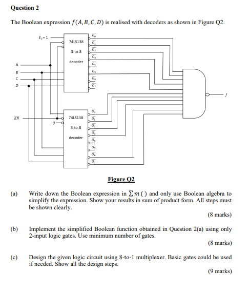 Solved The Boolean Expression F(A,B,C,D) Is Realised With | Chegg.com